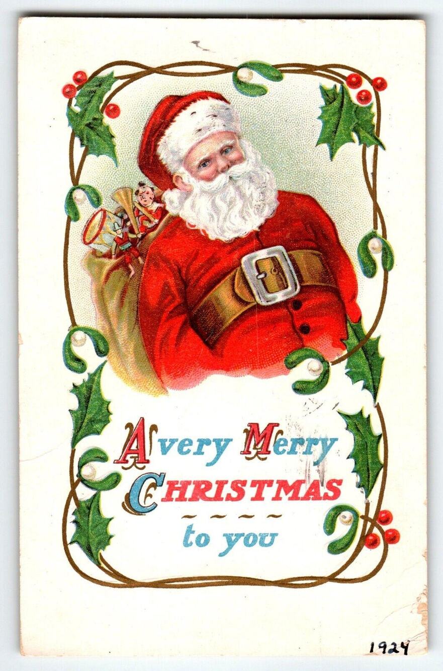 Santa Claus Christmas Postcard Embossed Saint Nick 1924 Stecher Vintage 314a
